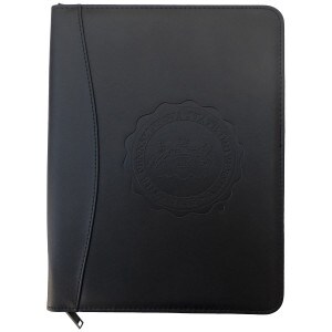 black zippered portfolio with embossed Pennsylvania State University seal